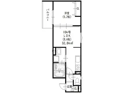クリエオーレ一津屋2(1LDK/1階)の間取り写真