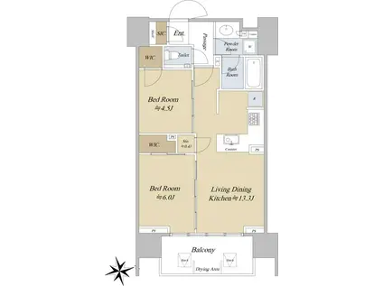 シティハウス文京湯島(2LDK/5階)の間取り写真