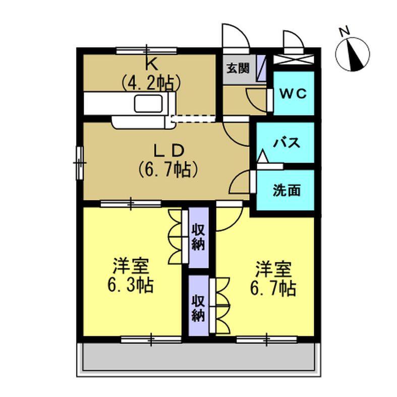 スクエアファミリー(2LDK/3階)の間取り写真