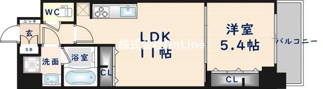 スプランディッド上本町ウエストII(1LDK/6階)の間取り写真