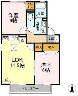 アスピラシオン B棟(2LDK/1階)の間取り写真