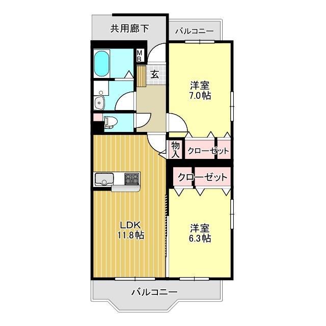 フルスパシエンテ(2LDK/2階)の間取り写真