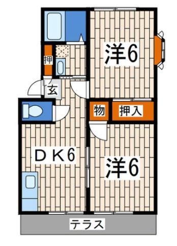 ウィンディア岩崎B(2DK/1階)の間取り写真