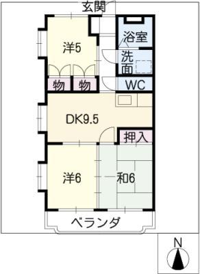 日栄マンションII(3DK/4階)の間取り写真