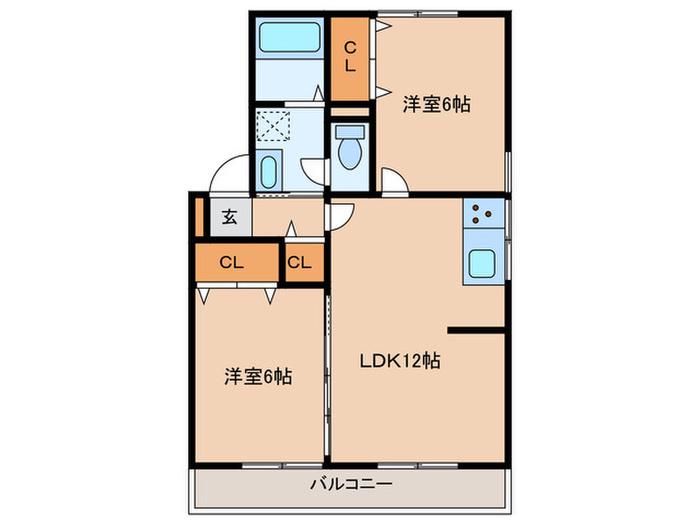 ハイカムール山之内(2LDK/1階)の間取り写真