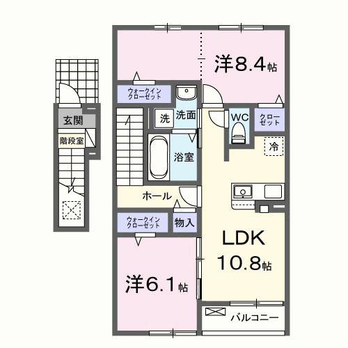 メゾンド・プチ・フルールXII(2LDK/2階)の間取り写真