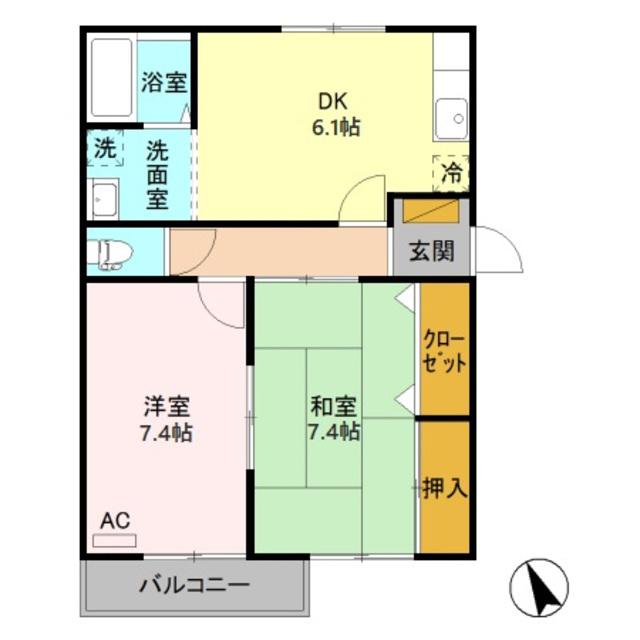ロイヤルハウス(2DK/2階)の間取り写真