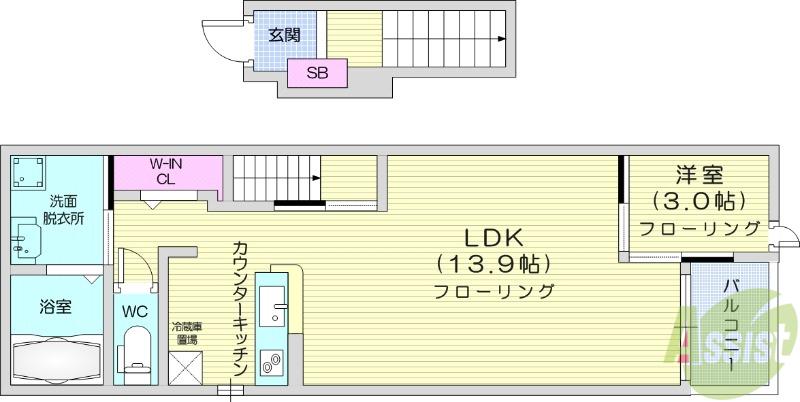 ビューシティ泉Ⅱ(1LDK/2階)の間取り写真