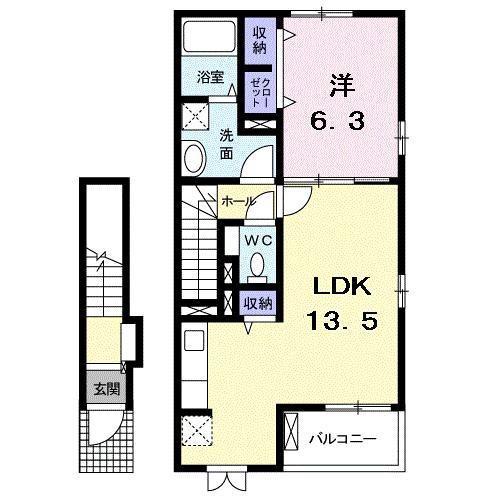 ヴァリーコート鈴蘭台(1LDK/2階)の間取り写真