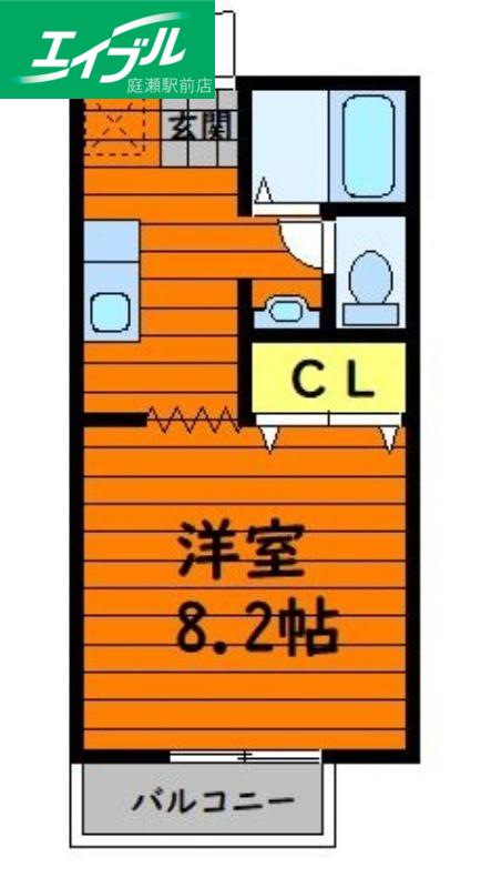 セントラル総社B棟(1K/2階)の間取り写真
