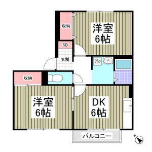 ユーハイツA(2DK/1階)の間取り写真