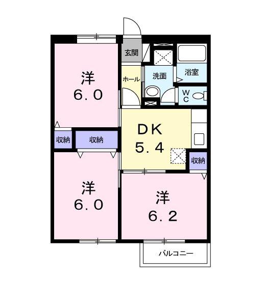 エーデルハイムB(3DK/2階)の間取り写真