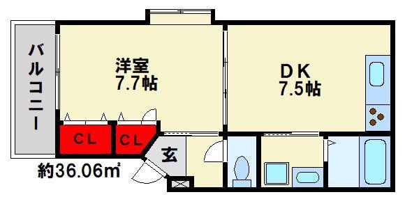 セントヴィラージュ(1DK/3階)の間取り写真