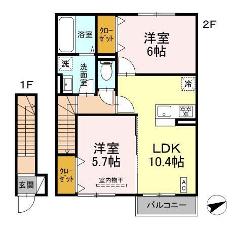 ロイヤルムーン(2LDK/2階)の間取り写真