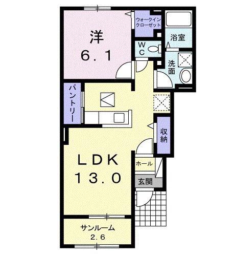 フリーデB(1LDK/1階)の間取り写真