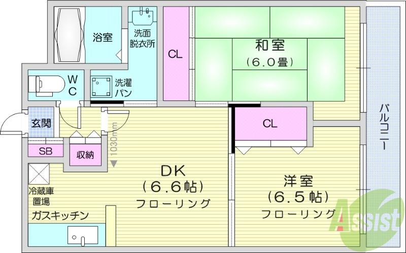 ループル南仙台(2DK/1階)の間取り写真