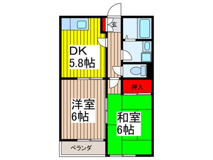 メゾン領家(2DK/1階)の間取り写真
