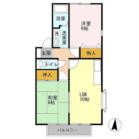ヴィラージュコート弐番館(2LDK/2階)の間取り写真