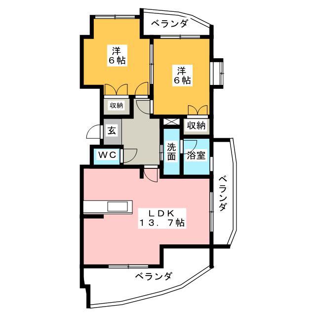 クレッシェンド美宇(2LDK/3階)の間取り写真