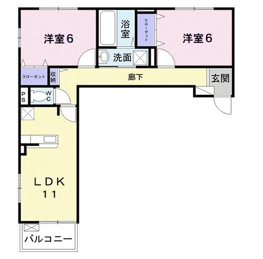 アルカンジュ光 壱番館(2LDK/2階)の間取り写真
