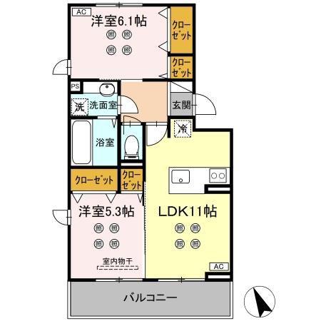 DーROOM東京塚(2LDK/3階)の間取り写真