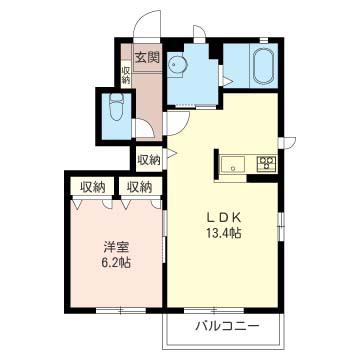カーサ・リーベンB(1LDK/1階)の間取り写真