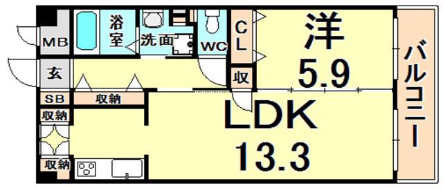 フェリーチェ塚口(1LDK/7階)の間取り写真