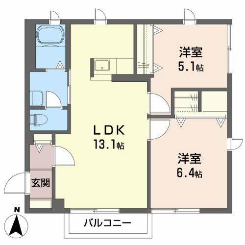 シャーメゾン方木田(2LDK/1階)の間取り写真
