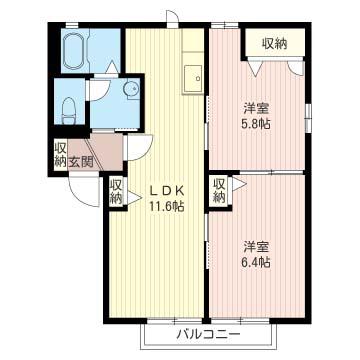 ヴィラ・エクシール(2LDK/2階)の間取り写真