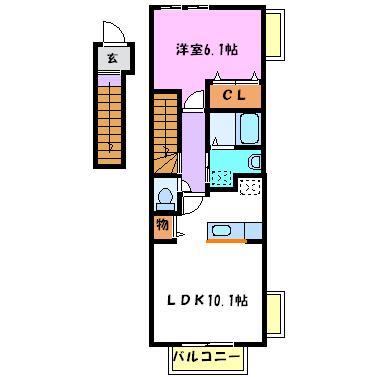 メゾネット・アンジェ壱・弐番館(1LDK/2階)の間取り写真