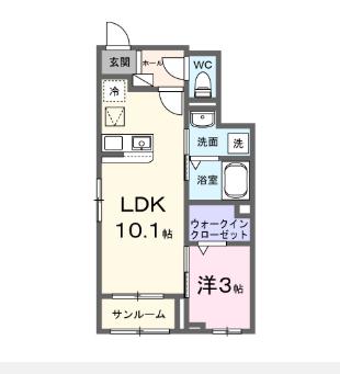 プルミエール富里B(1LDK/1階)の間取り写真