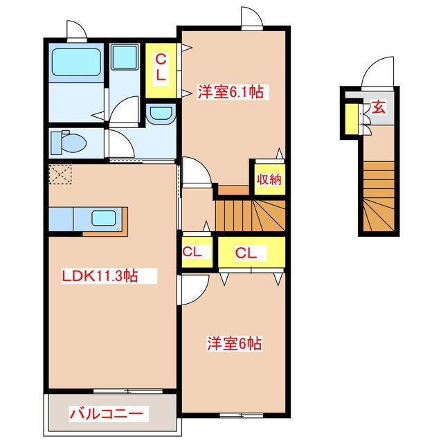 エクセルコート宮崎(2LDK/2階)の間取り写真