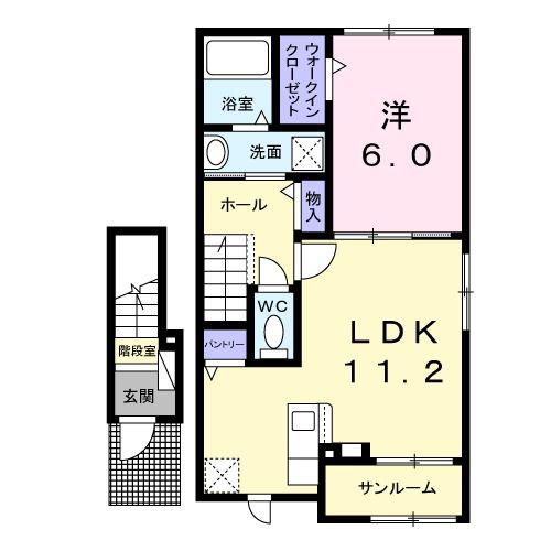 シャトー・バロンV(1LDK/2階)の間取り写真