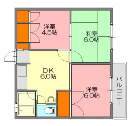 なかしまコートヴィレッジ(3DK/2階)の間取り写真