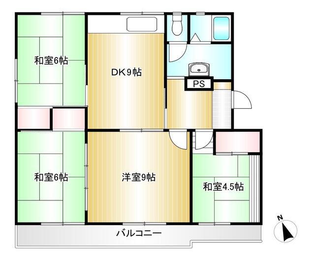 リアンII棟(4DK/1階)の間取り写真