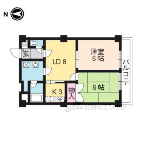 パインベルテ御陵(2LDK/2階)の間取り写真