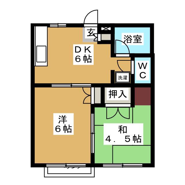 ベルシオンII(2DK/2階)の間取り写真