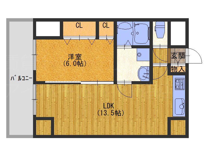 グランデージ新深江(1LDK/2階)の間取り写真