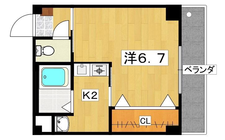 エクスペリエンス(1K/2階)の間取り写真