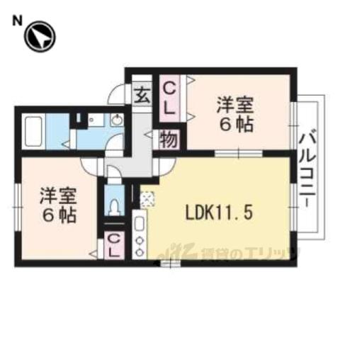 アルカディアD棟(2LDK/2階)の間取り写真