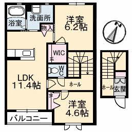 エクシード・ドミール A棟(2LDK/2階)の間取り写真