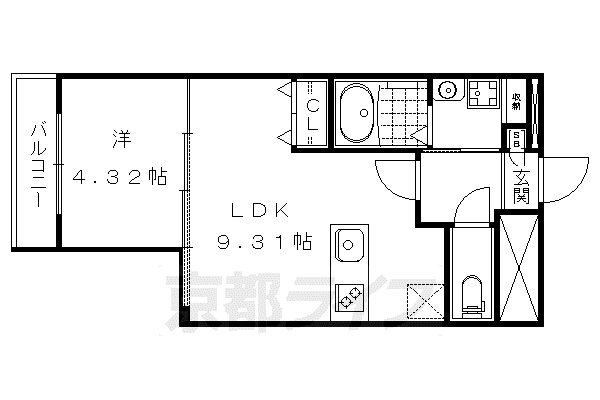 GRANGE京都円町(1LDK/1階)の間取り写真
