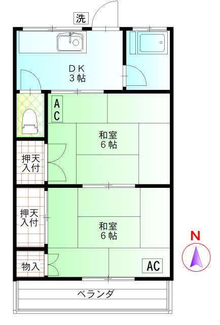 小柳荘(2DK/2階)の間取り写真