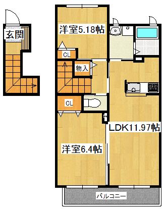 アミコート小林(2LDK/2階)の間取り写真
