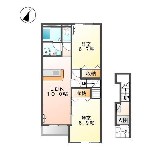 セルリアン38-1675(2LDK/2階)の間取り写真
