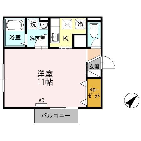 リビングタウン塩冶 A棟(ワンルーム/1階)の間取り写真