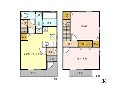 ウエストビーグル D(2LDK/1階)の間取り写真