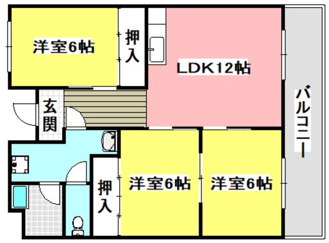 山口第2ビル(3LDK/3階)の間取り写真