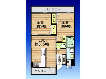此花レヂデンス(2LDK/7階)の間取り写真