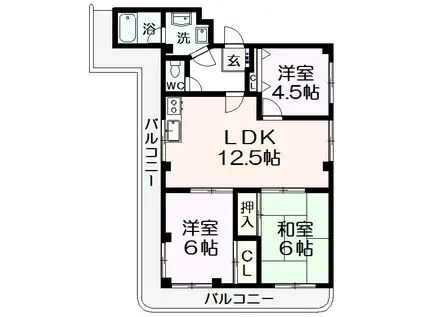 MKビル(3LDK/3階)の間取り写真